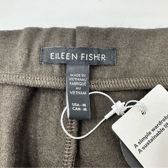 Eileen Fisher Wool Wide Leg Pants Size Medium Full Length Chocolate Brown NWT - Picture 2 of 10